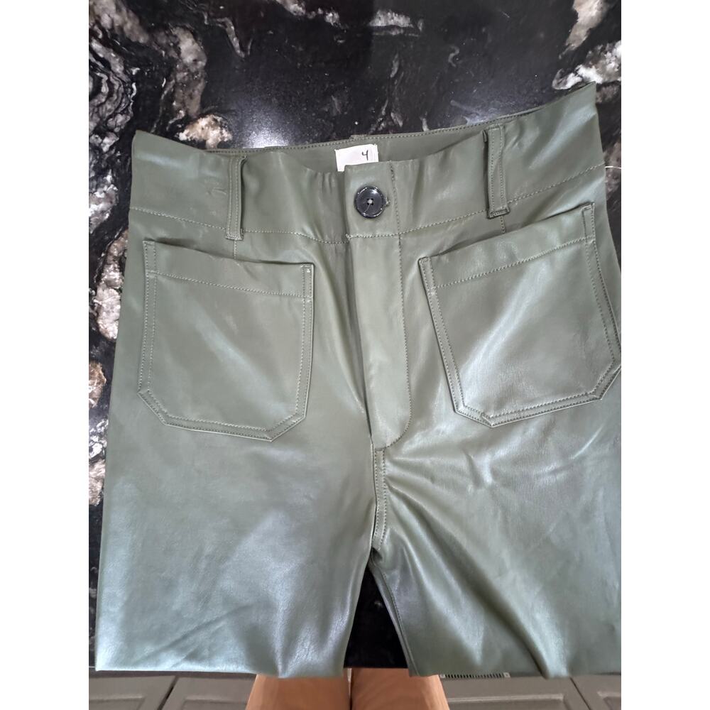 NEW w/Tags Anthropologie Maeve The Colette Wide-Leg Faux Leather Pants 27 Green - Picture 3 of 9